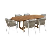 AXI Marzi/Faye Conjunto de jardin, 7 piezas para 6 personas - Beige | Conjunto de comedor de teca con mesa de jardin ovalada extensible | Con 6 sillas de jardin, cojines incluidos