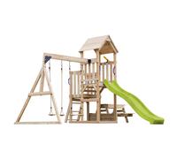AXI Mette Parque infantil de madera con 2 columpios, Tobogan amarillo, mesa de picnic / Parque infantil al aire libre con columpios / arenero / telescopio / columpio portico