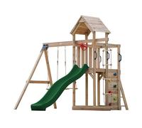 AXI Moos Parque Infantil de Madera con 2 Columpios, tobogan Verde, Escalera de Cuerda/Parque Infantil al Aire Libre con Columpios/arenero/Pared para trepar | Juegos de Madera al Aire Libre.