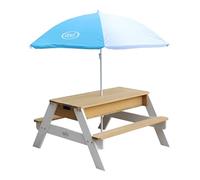 AXI Nick Kids Sand & Water Picnic Table Made of Wood With Lid and Containers | Mesa Infantil in Brown & White With Parasol for The Garden