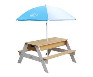 AXI Nick Kids Sand & Water Picnic Table Made of Wood With Lid and Containers | Mesa Infantil in Brown & White With Parasol for The Garden