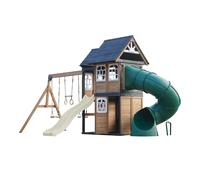 AXI Noud Parque infantil de madera, 2 columpios, Tobogan tubular y Tobogan color crema | Casita XXL para ninos con estructura de escalada y trapecio | Para el jardin