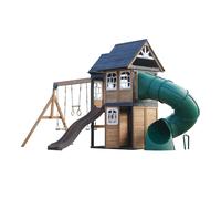 AXI Noud Parque infantil de madera, 2 columpios, Tobogan tubular y Tobogan gris | Casita XXL para ninos con estructura de escalada y trapecio | Para el jardin