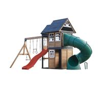 AXI Noud Parque infantil de madera, 2 columpios, Tobogan tubular y Tobogan rojo | Casita XXL para ninos con estructura de escalada y trapecio | Para el jardin