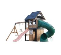 AXI Noud Zona de juegos de madera, 2 columpios, Tobogan tubular y Tobogan rosa pastel | Casita XXL para ninos con estructura de escalada y trapecio | Para el jardin