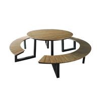 AXI Taco Mesa de picnic redonda en teca y antracita para 6 personas | Mesa de picnic / Banco de picnic redondo para adultos en aluminio y polywood | 200 x 190 cm