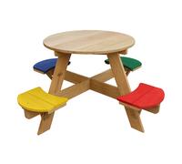 AXI Ufo Mesa de picnic redonda para ninos hecha de madera | Mesa redonda para ninos para el jardin en colores del arco iris con 4 asientos