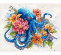 AxiangziK 11CT Kit De Punto De Cruz Con Estampado Pulpo Y Flores En Acuarela Kits De Punto De Cruz Estampado, Juego De Bordado, Arte De Bordado A Mano Para Principiantes, Adultos 60x80cm