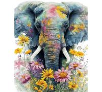AxiangziK 11CT Kits De Punto De Cruz Elefantes Y Flores En Acuarela Kits De Patrones De Punto De Cruz, Juego De Bordado Impreso, Arte De Bordado Para La Decoración Del Hogar 60x80cm