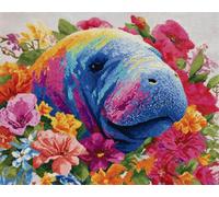 AxiangziK 11CT Kits De Punto De Cruz Manatíes，Animales Y Flores Kits De Patrones De Punto De Cruz, Juego De Bordado Impreso, Arte De Bordado Para La Decoración Del Hogar 60x80cm