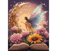 AxiangziK 11CT Punto de Cruz Kit Completo Principiantes,Hada Mariposa y Luna,Lienzo preimpreso DIY Cross Stitch estampado Art Home Decor Manualidades,40x50cm