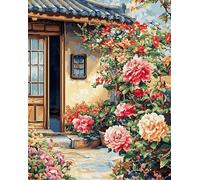 AxiangziK 11CT Punto de Cruz Kit Completo Principiantes,Paisaje floral del patio,Lienzo preimpreso DIY Cross Stitch estampado Art Home Decor Manualidades,30x40cm