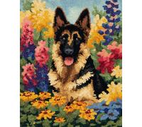 AxiangziK Animal Diy Kit Alfombra Gancho De Pestillo Pastores Alemanes Y Flores Kit Para Hacer Alfombras Con Aguja De Pestillo，Juego De Manualidades Diy，Cojín De Tapiz，Patrones Preimpresos 35x46in