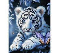 AxiangziK Animal Diy Kit Cojin Gancho De Pestillo Tigre Blanco Y Mariposa Kit Para Alfombras Con Aguja De Pestillo Para Principiantes，Juego De Bordado，Kits De Manualidades 3D Para Decoración 31x45in