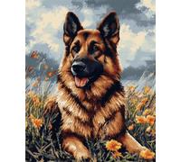 AxiangziK Animal Diy Kit Gancho De Pestillo Pastores Alemanes Y Flores Kit Para Alfombras Con Aguja De Pestillo Para Principiantes，Juego De Bordado，Kits De Manualidades 3D Para Decoración 23x35in