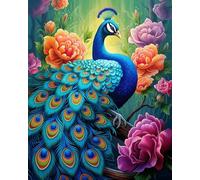 AxiangziK Animal pavo real Impresión De Punto De Cruz,Hermosas flores,11CT Kit De Punto De Cruz Para Principiantes,Kit De Bordado De Punto De Cruz Para Manualidades,40x50cm