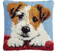 AxiangziK Animal Perro Latch Hook Cushion Kits,Jack Russell Terrier,Latch Hook Cushion Cover With Printed Canvas Diy Embroidery Kit,17x17in