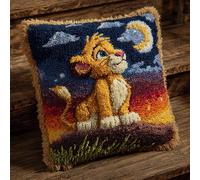 AxiangziK Animales de dibujos animados kit de cojín de gancho de pestillo,Un pequeño león mirando el cielo estrellado,kit de bordado,ganchos para niños y adultos,sofá,manualidades de costura,43x43cm