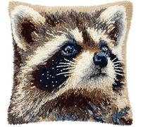 AxiangziK Animales de dibujos animados Kit de gancho de cierre de almohada,Un mapache mirando las estrellas,Latch Hook Kits,bordado para adultos de gancho y pestillo,decoración Soafa,43x43cm