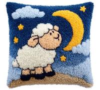AxiangziK Animales de dibujos animados kits de gancho de pestillo,ovejas mirando el cielo estrellado,almohada,bricolaje,ganchillo,manualidades para niños,adultos y principiantes,43x43cm