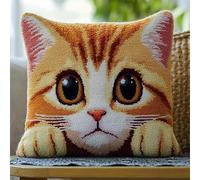 AxiangziK Animales lindos Kit De Cojín Gancho De Pestillo,Un gato de ojos grandes,kit de gancho de pestillo de cojín,de bordado de cojín para niños,43x43cm