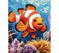 AxiangziK Conjunto de Kit de Punto de Cruz de Bordado,pez payaso,DIY Kit de Punto de Cruz Que Incluye Hilos de Color Dibujo de Aguja de Paño de Algodón,30x40cm