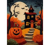 AxiangziK Diy Kit Alfombra Gancho De Pestillo Calabazas Y Castillos Kits Para Alfombras Con Aguja De Pestillo，Bricolaje Para Familiares Y Amigos，Juego De Costura De Punto De Cruz，Manualidade 35x46in