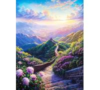 AxiangziK DIY Kit De Bordado Estampado Gran Muralla y Flores 11CT 50x70cm