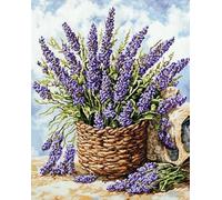 AxiangziK flores moradas Punto de Cruz Kit Completo,Cesta de flores de lavanda,Bordado Kit de Bordado Contado Impreso para Adultos Niños Principiantes navidad,regalos,40x50cm