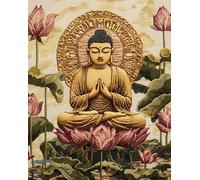AxiangziK hermoso loto Conjunto de Kit de Punto de Cruz de Bordado 11CT,estatua de buda,DIY Kit de Punto de Cruz Que Incluye Hilos de Color Dibujo de Aguja de Paño de Algodón,40x50cm