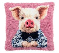 AxiangziK kit de bordado de gancho de punto de cruz,Cerdos con ropa,funda de cojín de sofá con herramienta de gancho de pestillo,apto para niños y adultos,43x43cm