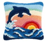 AxiangziK kit de bordado de gancho de punto de cruz,Delfín animal,funda de cojín de sofá con herramienta de gancho de pestillo,apto para niños y adultos,43x43cm