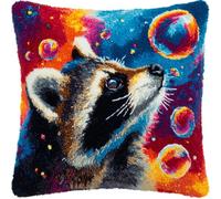 AxiangziK kit de bordado de gancho de punto de cruz,Mapaches y burbujas de colores,funda de cojín de sofá con herramienta de gancho de pestillo,apto para niños y adultos,43x43cm