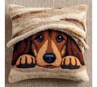 AxiangziK Kit de cojín de gancho con cierre,Dachshund, perro animal kit de tejer cojín para principiantes adultos,gancho de pestillodecoración del hogar,43x43cm