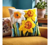 AxiangziK Kit de cojín de gancho con cierre,narcisos,kit de tejer cojín para principiantes adultos,gancho de pestillodecoración del hogar,43x43cm