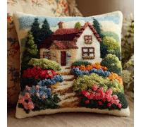 AxiangziK Kit De Cojín De Gancho De Pestillo,Cabaña con jardín Kit De Almohada De Punto De Aguja,DIY Manualidades Adultos Set Creativo Regalo Bordado,43x43cm