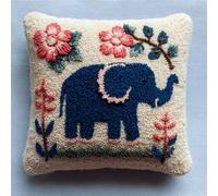 AxiangziK Kit De Cojín De Gancho De Pestillo,Elefante de flores de dibujos animados,Kit De Almohada De Punto De Aguja,DIY Manualidades Adultos Set Creativo Regalo Bordado,43x43cm