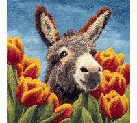 AxiangziK Kit De Cojín De Gancho De Pestillo,Flores y burros,Kit De Almohada De Punto De Aguja,DIY Manualidades Adultos Set Creativo Regalo Bordado,43x43cm