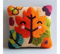 AxiangziK Kit De Cojín De Gancho De Pestillo,Hoja sonriente de dibujos animados,Kit De Almohada De Punto De Aguja,DIY Manualidades Adultos Set Creativo Regalo Bordado,43x43cm