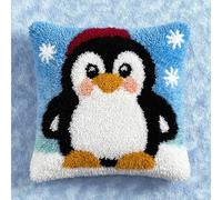 AxiangziK Kit De Cojín De Gancho De Pestillo,Lindos pingüinos de dibujos animados Kit De Almohada De Punto De Aguja,DIY Manualidades Adultos Set Creativo Regalo Bordado,43x43cm