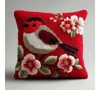 AxiangziK Kit De Cojín De Gancho De Pestillo,Pájaro rojo en una rama florida,Kit De Almohada De Punto De Aguja,DIY Manualidades Adultos Set Creativo Regalo Bordado,43x43cm