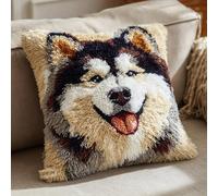 AxiangziK kit de cojín de gancho de pestillo,Perro Husky kit de bordado,ganchos para niños y adultos,sofá,manualidades de costura,43x43cm