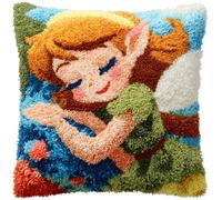 AxiangziK Kit de cojín de gancho para alfombra,Elfos adorables Kit de gancho de pestillo para adultos,funda de almohada de costura de manualidades,43x43cm