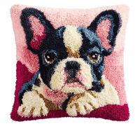 AxiangziK Kit De Cojín Gancho De Pestillo,Animal Perro Bulldog,kit de gancho de pestillo de cojín,de bordado de cojín para niños,43x43cm