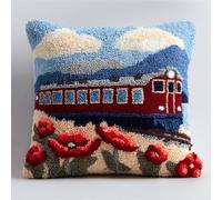 AxiangziK Kit de cojines de gancho de cierre de bricolaje,Tren en un jardín de flores de dibujos animados,funda de cojín,juego de ganchos hechos a mano,decoración del hogar,43x43cm