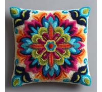 AxiangziK Kit De Ganchillo para Hacer Fundas De Almohada,Flores de mandala retro,Kit De Gancho De Cierre,Bordado Punto De Cruz para Niños Y Adultos,43x43cm