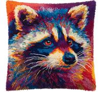 AxiangziK Kit De Ganchillo para Hacer Fundas De Almohada,Mapache colorido,Kit De Gancho De Cierre,Bordado Punto De Cruz para Niños Y Adultos,43x43cm