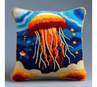 AxiangziK Kit De Ganchillo para Hacer Fundas De Almohada,Medusas de colores,Kit De Gancho De Cierre,Bordado Punto De Cruz para Niños Y Adultos,43x43cm