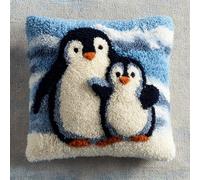 AxiangziK Kit De Ganchillo para Hacer Fundas De Almohada,Pingüino madre y cría,Kit De Gancho De Cierre,Bordado Punto De Cruz para Niños Y Adultos,43x43cm