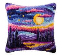 AxiangziK Kit De Ganchillo para Hacer Fundas De Almohada,Vista nocturna del bosque Kit De Gancho De Cierre,Bordado Punto De Cruz para Niños Y Adultos,43x43cm